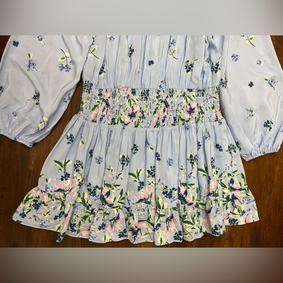 Cartolina Emelia Mini Dress Size XL Light Blue Floral Ruffle Smocked Waist NWT - Picture 8 of 16